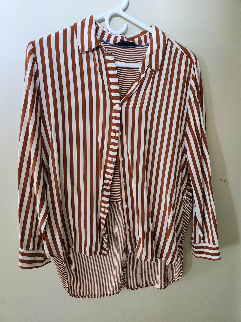 Jane And Delancey Womens Striped Button-Up Shirt - Rust & White M Medium